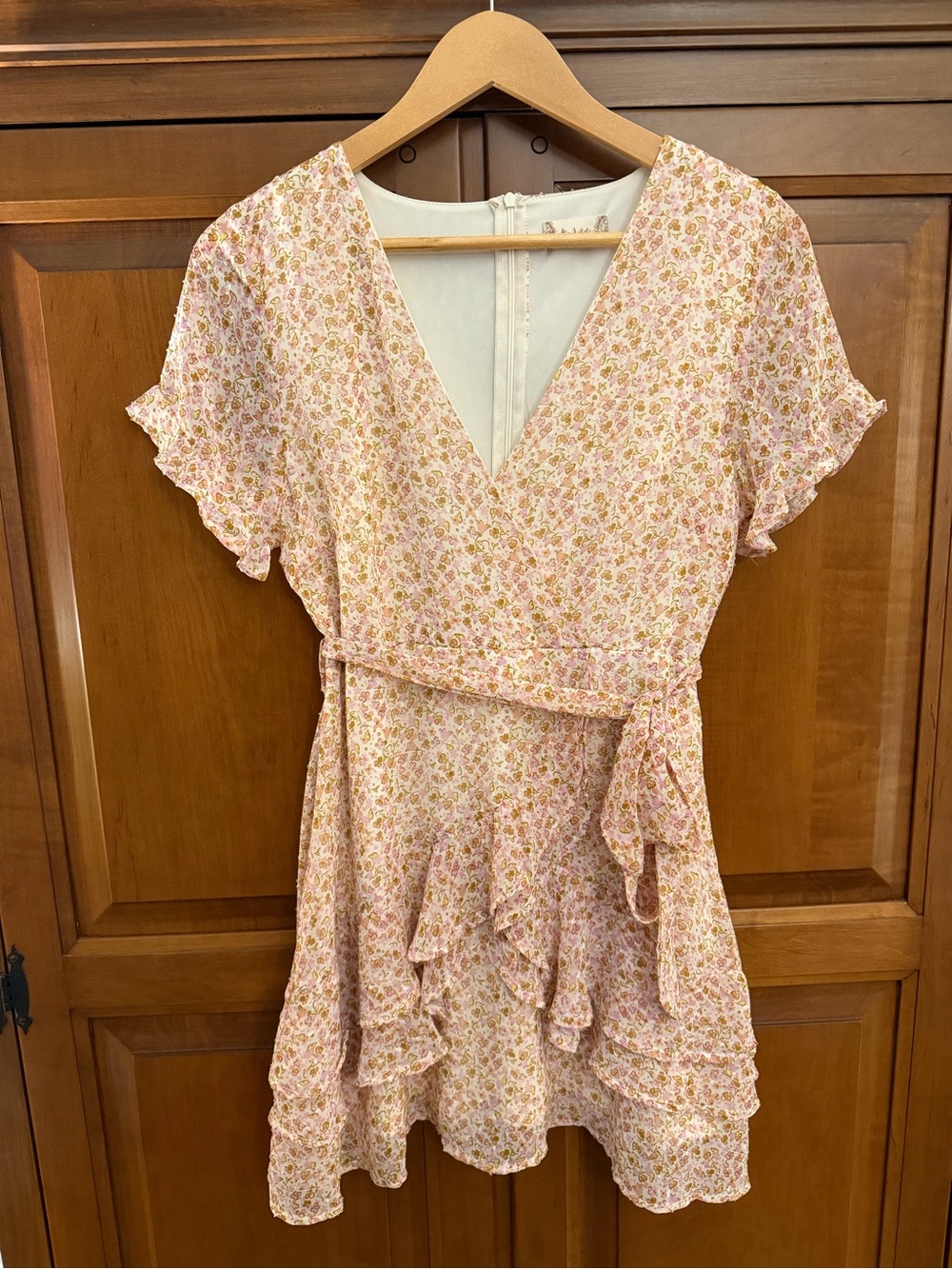 Altar'd State Pink Floral Wrap Mini Dress